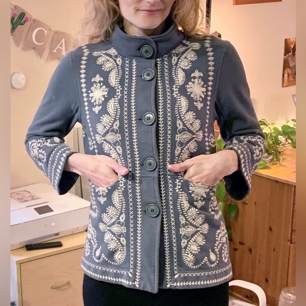 Elegant Johnny Was Los Angeles JWLA Embroidered Blue Everly Pea Coat Jacket!